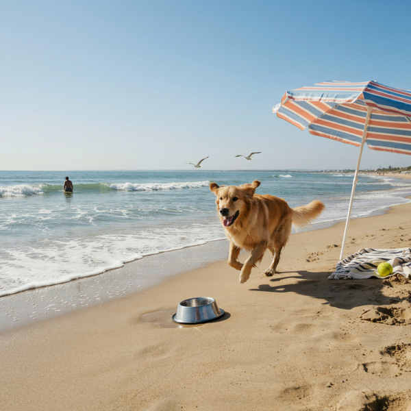 perro corriendo por la playa en verano